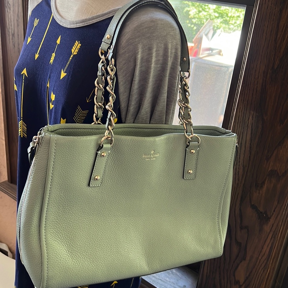 Kate Spade Large Tote Shoulder Bag with chain handles Light pearl blue
